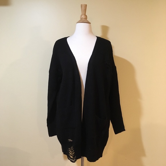 Open Front Distressed Slouchy Chunky Knit Cardigan - Picture 2 of 5